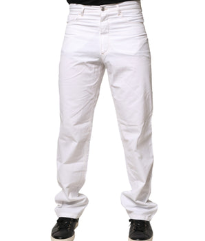 Fred Perry White Cotton Mid Waist Straight Men Denim Jeans