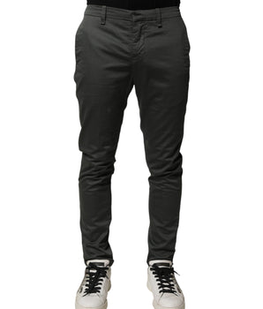 Dondup Dark Gray Cotton Mid Waist Skinny Men Chino Trouser Pants