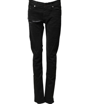 Karl Lagerfeld Black Tattered Men Skinny Denim Trouser Jeans