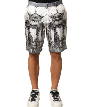 Dolce & Gabbana White Japanese Asian Print Silk Bermuda Shorts