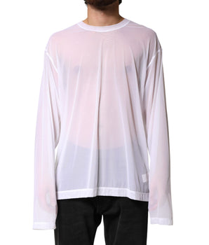 Dolce & Gabbana White Nylon Long Sleeves Crewneck T-Shirt