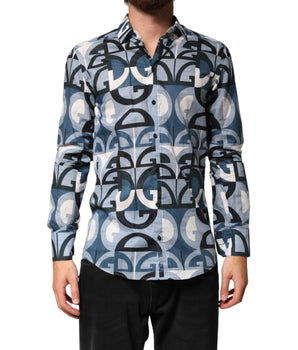 Dolce & Gabbana Blue MARTINI Long Sleeves Casual Logo Shirt