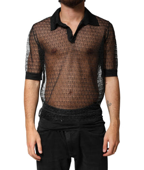 Dolce & Gabbana Black Sheer Short Sleeves Casual Polo  Top