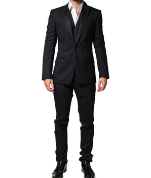 Dolce & Gabbana Black Wool Single Breasted 3 Piece Men Suit