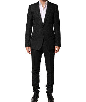 Dolce & Gabbana Black Brocade Single Breasted 2 Piece Suit