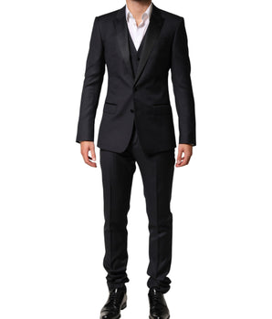 Dolce & Gabbana Black Wool Single Breasted 3 Piece Men Suit
