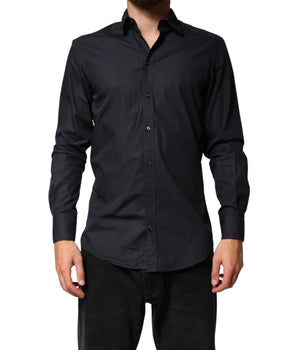 Dolce & Gabbana Black Cotton Long Sleeves Dress Formal Shirt