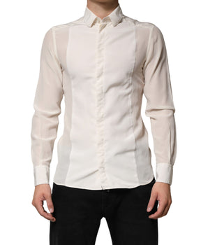 Dolce & Gabbana Off White Silk Men GOLD Dress Formal Shirt