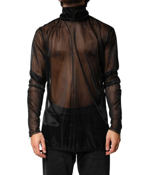 Dolce & Gabbana Black Sheer Long Sleeves Turtleneck Top