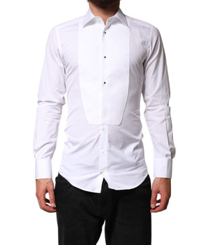 Dolce & Gabbana White Cotton GOLD Collared Dress Bib Formal Shirt