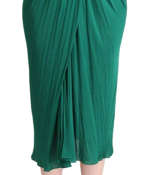 Dolce & Gabbana Dark Green High Waist Midi Skirt Pencil Cut Pleated
