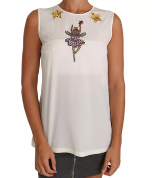 Dolce & Gabbana White Embellished Crystal Sequin Fairy  Top