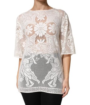 Dolce & Gabbana White Embroidery Lace Cotton Blouse Top