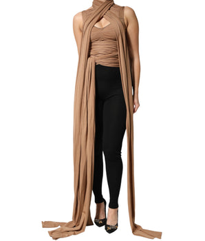 Dolce & Gabbana Brown Virgin Wool Sleeveless Scarf Tank Top
