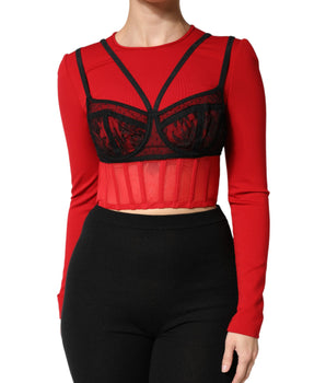 Dolce & Gabbana Red Black Nylon Bralette-Style Cropped Top