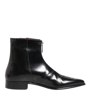 Dolce & Gabbana Black Leather Chelsea Short Ankle Boots Shoes