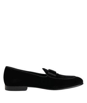 Dolce & Gabbana Black Velvet Slip On Loafers Formal Men Shoes
