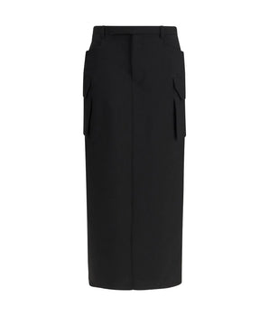 Rick Owens Black Fleece Wool Midi Skirt