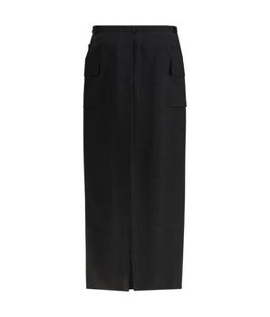 Rick Owens Black Fleece Wool Midi Skirt