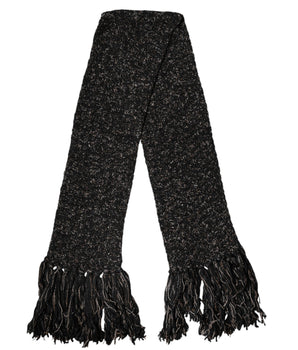 Dolce & Gabbana Black Wool Fringes Neck Wrap Foulard Scarf