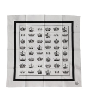 Dolce & Gabbana White Crown Cotton Square Foulard Scarf
