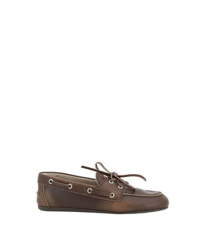 Miu Miu Brown Calf Leather Bos Taurus Slip-On Loafers