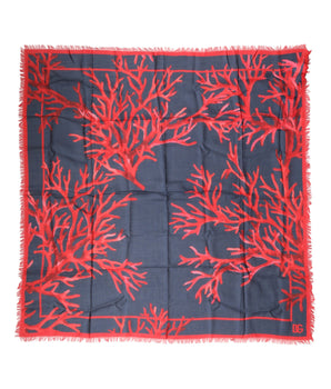Dolce & Gabbana Blue Red Coral Print Square Foulard Men Scarf
