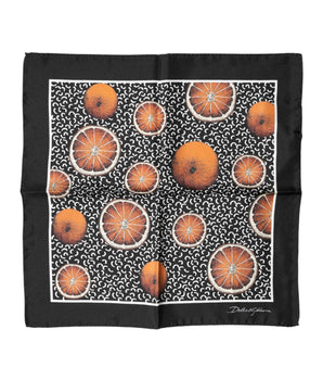 Dolce & Gabbana Black Orange Print Square Handkerchief Scarf
