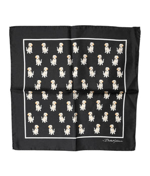 Dolce & Gabbana Black Dog Print Square Handkerchief Scarf