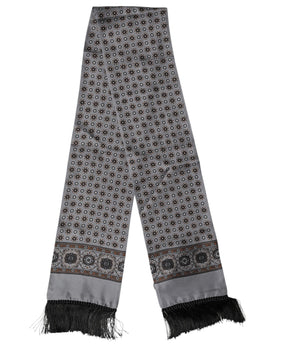 Dolce & Gabbana Gray Patterned Fringes Neck Foulard Scarf