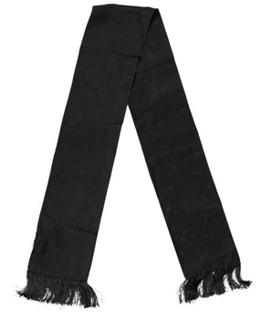 Dolce & Gabbana Black Logo Silk Fringes Neck Foulard Scarf