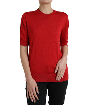Dolce & Gabbana Red Silk Crew Neck Short Sleeves Top T-shirt