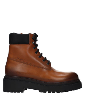 Prada Brown Leather Ankle Boots