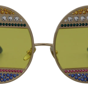 Dolce &amp; Gabbana Crystal Embellished Gold Oval Sunglasses