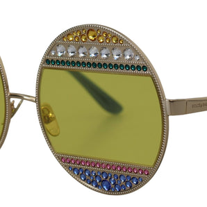 Dolce &amp; Gabbana Crystal Embellished Gold Oval Sunglasses