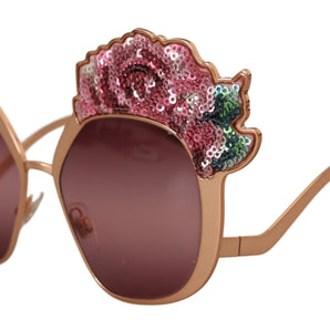 Dolce &amp; Gabbana Chic Rose Sequin Embroidered Sunglasses