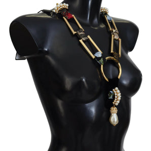 Dolce &amp; Gabbana Elegant Gold Brass Pearl Statement Necklace