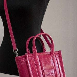 Marc Jacobs The Shiny Crinkle Mini Tote Bolso bandolera de cuero magenta