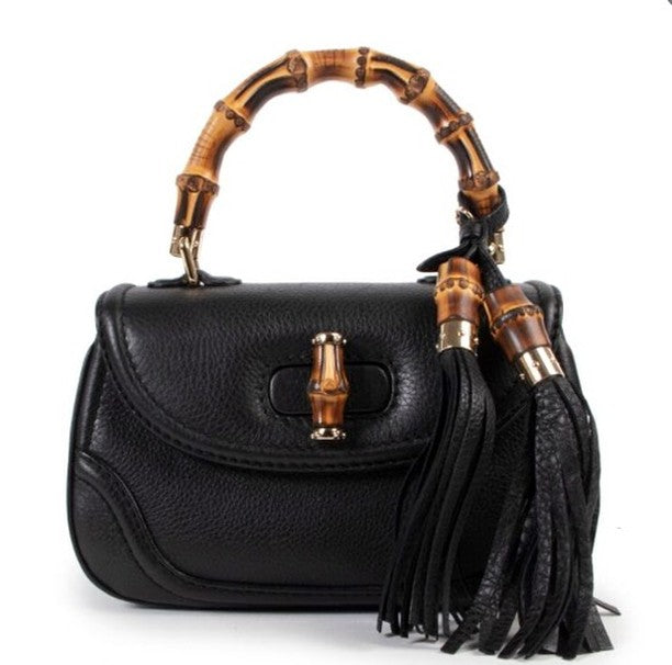 Gucci Black Leather Bamboo Top Handle Bag Handbags Gucci 