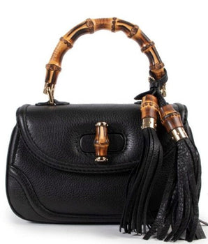 Gucci Black Leather Bamboo Top Handle Bag Handbags Gucci 
