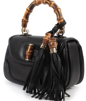 Gucci Black Leather Bamboo Top Handle Bag Handbags Gucci 