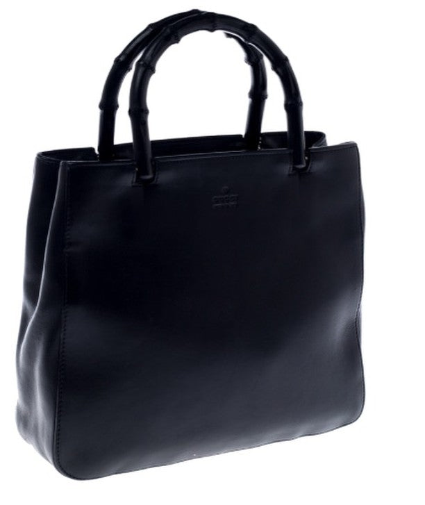 Mala Gucci Black Leather Bamboo Handle Tote Handbags Gucci 