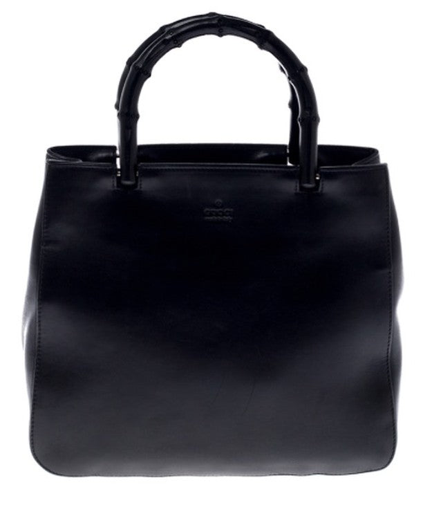 Mala Gucci Black Leather Bamboo Handle Tote Handbags Gucci 