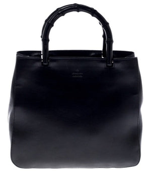 Mala Gucci Black Leather Bamboo Handle Tote Handbags Gucci 