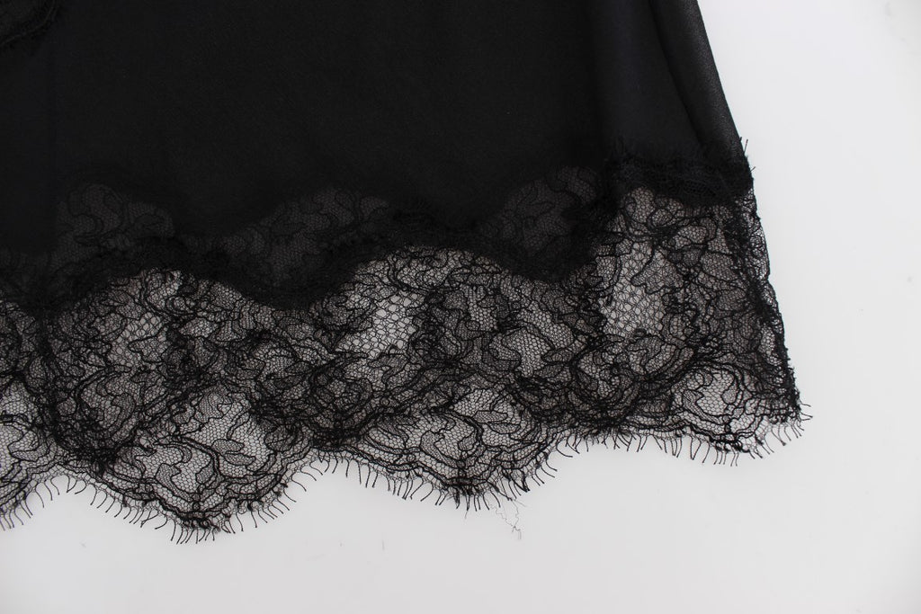 Dolce & Gabbana Black Silk Floral Lace Lingerie Top