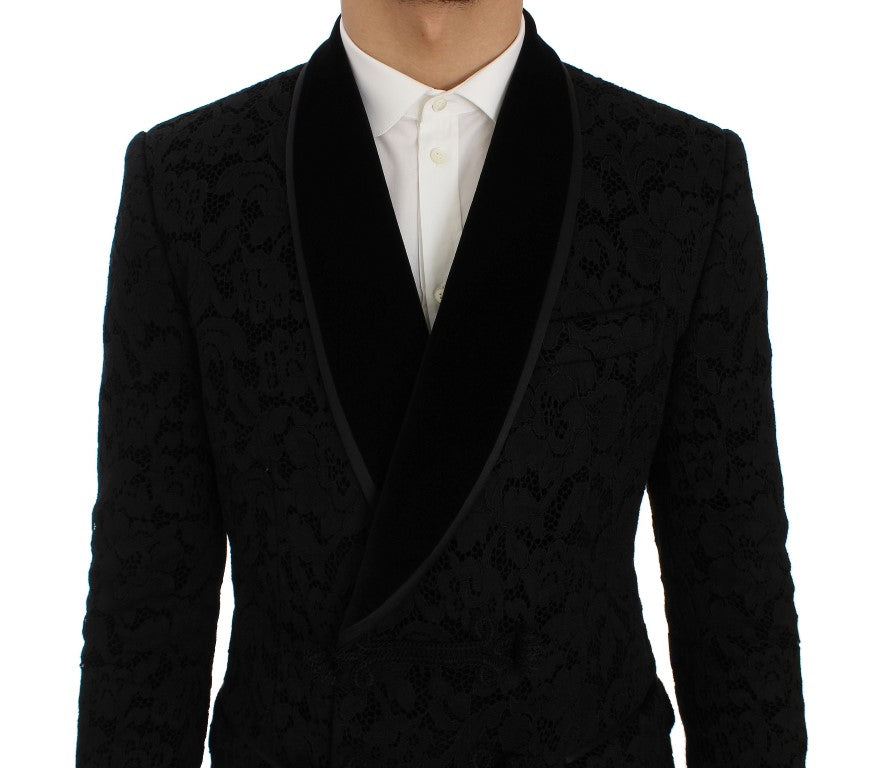 Dolce & Gabbana Black Floral Ricamo Slim Blazer Jacket