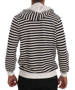 Daniele Alessandrini Blue White Striped Hooded Cotton Sweater