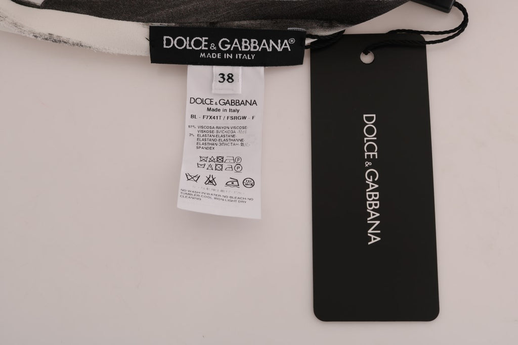 Dolce & Gabbana White Black Striped Printed Blouse Top