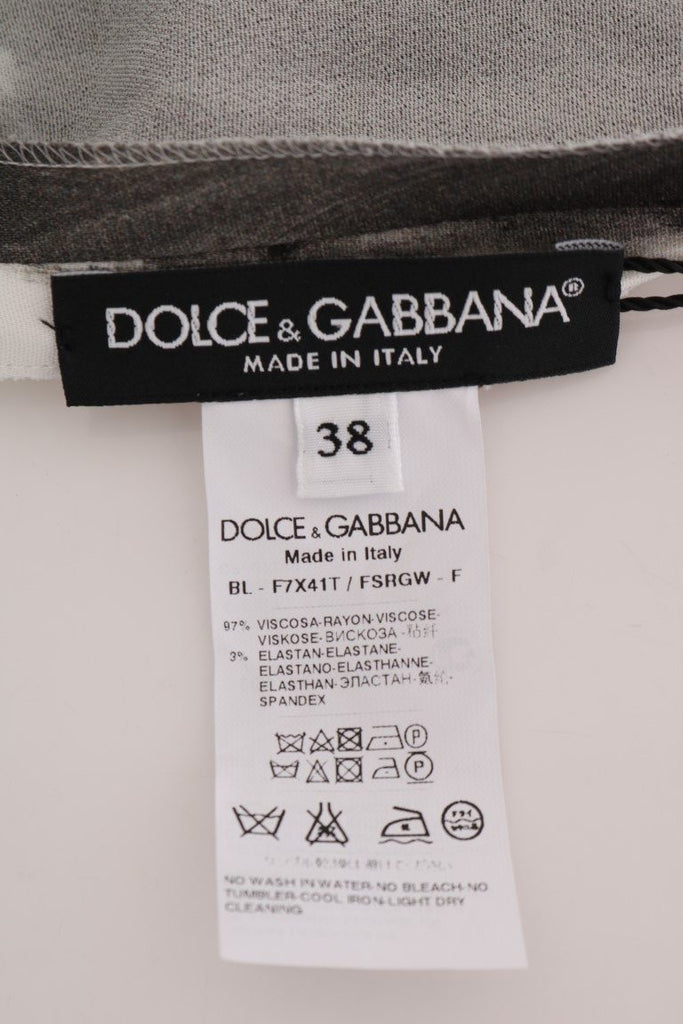 Dolce & Gabbana White Black Striped Printed Blouse Top