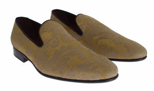 Dolce & Gabbana Yellow Gold Silk Baroque Loafers Shoes Dolce & Gabbana 